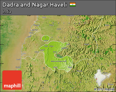 Physical Map of Dadra and Nagar Haveli, satellite outside
