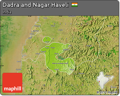 Physical Map of Dadra and Nagar Haveli, satellite outside