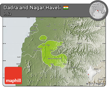 Physical Map of Dadra and Nagar Haveli, semi-desaturated