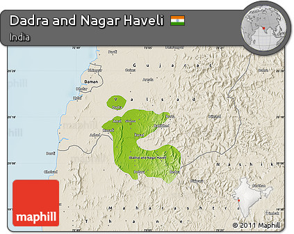 Physical Map of Dadra and Nagar Haveli, shaded relief outside