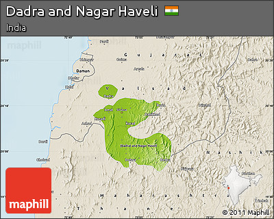 Physical Map of Dadra and Nagar Haveli, shaded relief outside