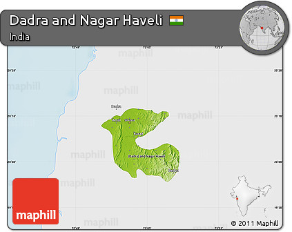 Physical Map of Dadra and Nagar Haveli, single color outside