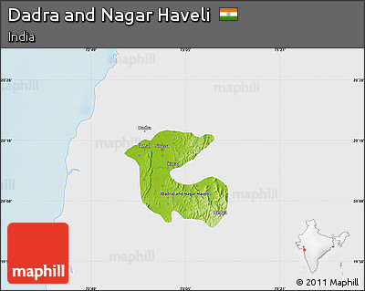 Physical Map of Dadra and Nagar Haveli, single color outside