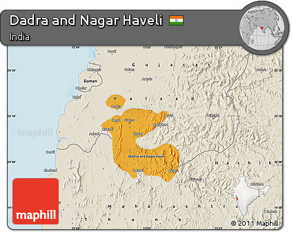 Political Map of Dadra and Nagar Haveli, shaded relief outside