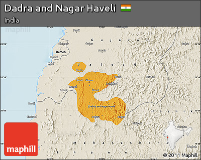 Political Map of Dadra and Nagar Haveli, shaded relief outside