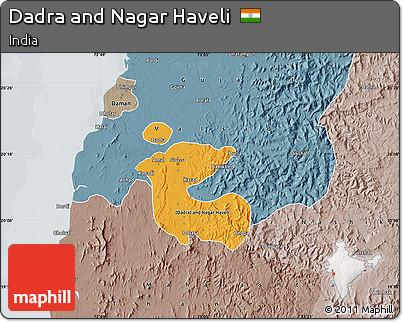 Political Shades Map of Dadra and Nagar Haveli, semi-desaturated