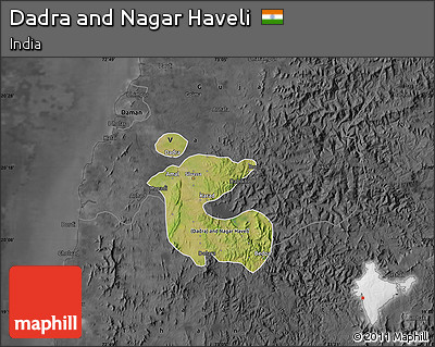 Satellite Map of Dadra and Nagar Haveli, darken, desaturated