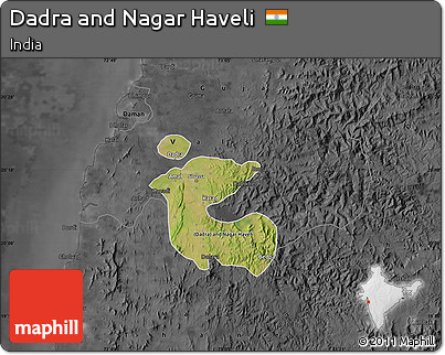 Satellite Map of Dadra and Nagar Haveli, darken, desaturated