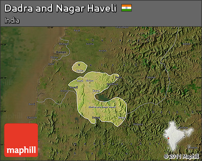 Satellite Map of Dadra and Nagar Haveli, darken
