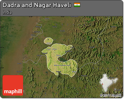 Satellite Map of Dadra and Nagar Haveli, darken
