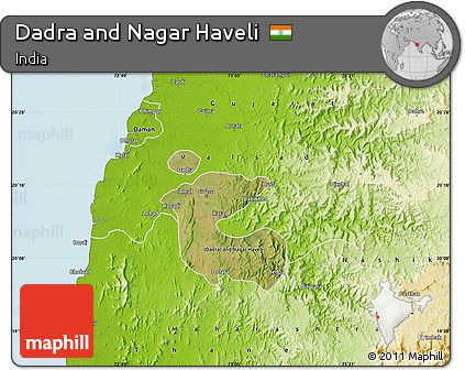 Satellite Map of Dadra and Nagar Haveli, physical outside