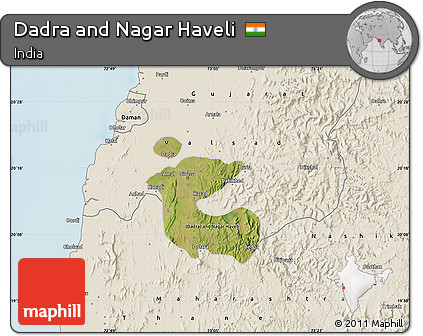 Satellite Map of Dadra and Nagar Haveli, shaded relief outside