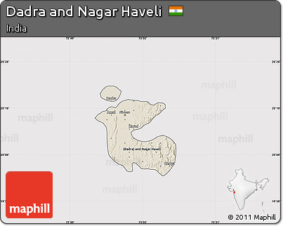 Shaded Relief Map of Dadra and Nagar Haveli, cropped outside