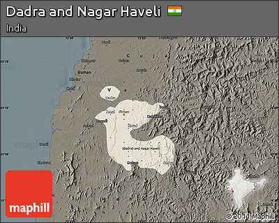 Shaded Relief Map of Dadra and Nagar Haveli, darken