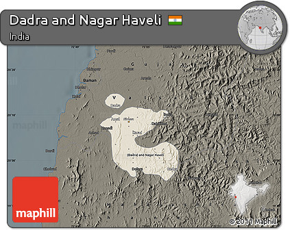 Shaded Relief Map of Dadra and Nagar Haveli, darken