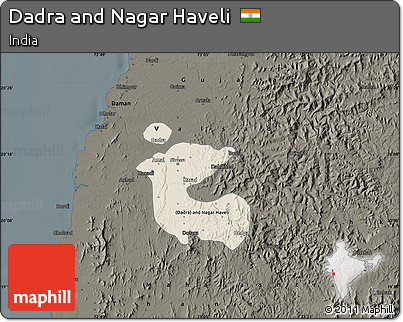 Shaded Relief Map of Dadra and Nagar Haveli, darken