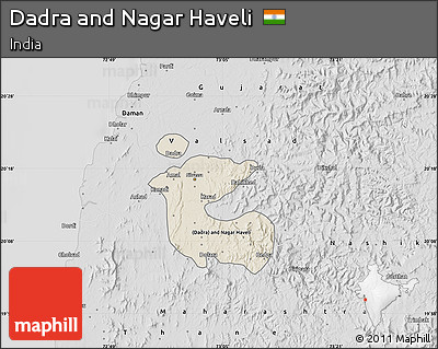 Shaded Relief Map of Dadra and Nagar Haveli, desaturated