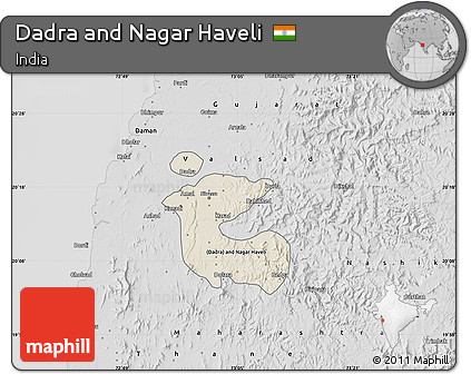 Shaded Relief Map of Dadra and Nagar Haveli, desaturated