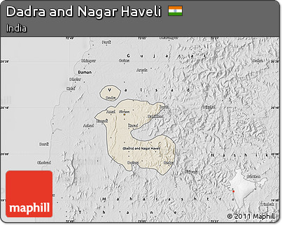 Shaded Relief Map of Dadra and Nagar Haveli, desaturated