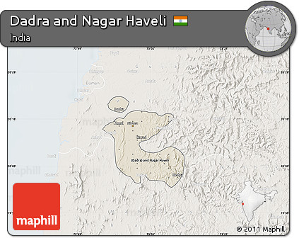 Shaded Relief Map of Dadra and Nagar Haveli, lighten
