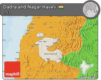 Shaded Relief Map of Dadra and Nagar Haveli, political outside