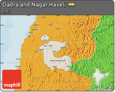 Shaded Relief Map of Dadra and Nagar Haveli, political outside