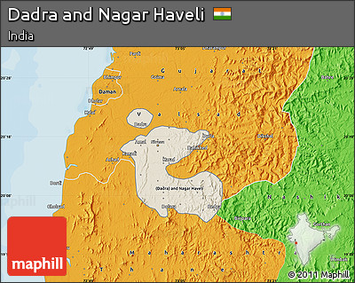 Shaded Relief Map of Dadra and Nagar Haveli, political outside