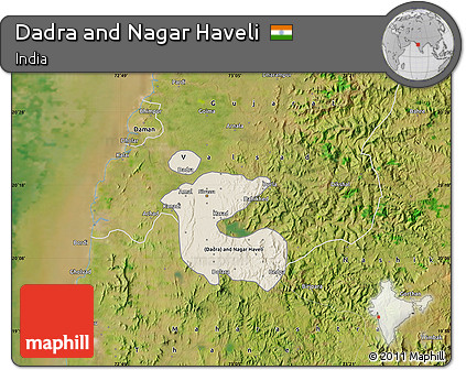 Shaded Relief Map of Dadra and Nagar Haveli, satellite outside