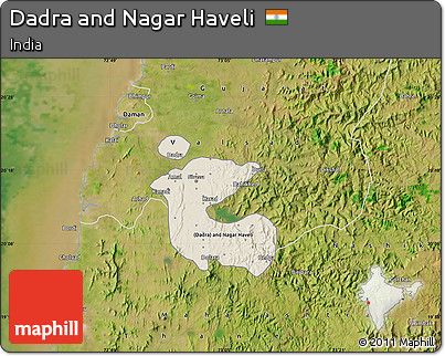 Shaded Relief Map of Dadra and Nagar Haveli, satellite outside