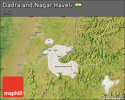 Shaded Relief Map of Dadra and Nagar Haveli, satellite outside