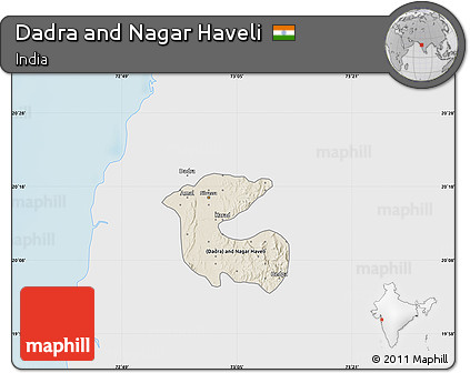 Shaded Relief Map of Dadra and Nagar Haveli, single color outside