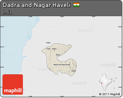 Shaded Relief Map of Dadra and Nagar Haveli, single color outside