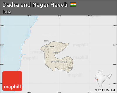 Shaded Relief Map of Dadra and Nagar Haveli, single color outside