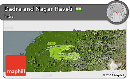 Physical Panoramic Map of Dadra and Nagar Haveli, darken