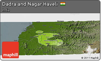 Physical Panoramic Map of Dadra and Nagar Haveli, darken