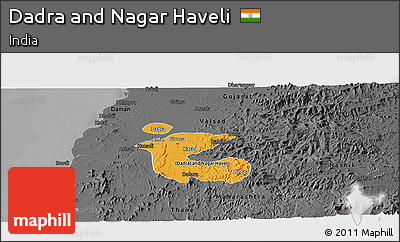 Political Panoramic Map of Dadra and Nagar Haveli, darken, desaturated