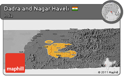 Political Panoramic Map of Dadra and Nagar Haveli, darken, desaturated