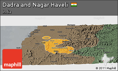 Political Panoramic Map of Dadra and Nagar Haveli, darken, semi-desaturated