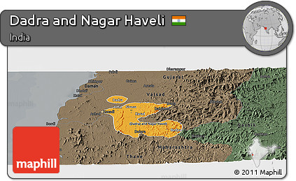 Political Panoramic Map of Dadra and Nagar Haveli, darken, semi-desaturated