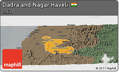 Political Panoramic Map of Dadra and Nagar Haveli, darken, semi-desaturated