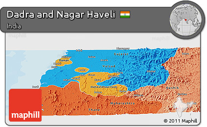 Political Panoramic Map of Dadra and Nagar Haveli, political shades outside