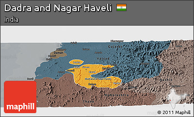 Political Shades Panoramic Map of Dadra and Nagar Haveli, darken, semi-desaturated
