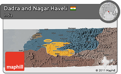 Political Shades Panoramic Map of Dadra and Nagar Haveli, darken, semi-desaturated