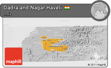 Political Shades Panoramic Map of Dadra and Nagar Haveli, lighten, desaturated