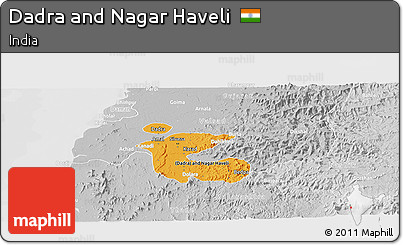 Political Shades Panoramic Map of Dadra and Nagar Haveli, lighten, desaturated