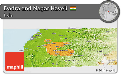 Political Shades Panoramic Map of Dadra and Nagar Haveli, physical outside