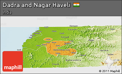 Political Shades Panoramic Map of Dadra and Nagar Haveli, physical outside