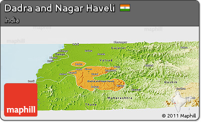 Political Shades Panoramic Map of Dadra and Nagar Haveli, physical outside