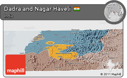 Political Shades Panoramic Map of Dadra and Nagar Haveli, semi-desaturated
