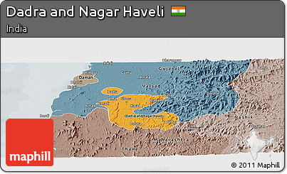 Political Shades Panoramic Map of Dadra and Nagar Haveli, semi-desaturated